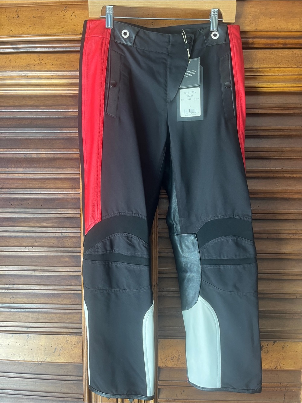Rag and Bone Banx Black & Red Moto cropped pant -Sheep leather and Viscose